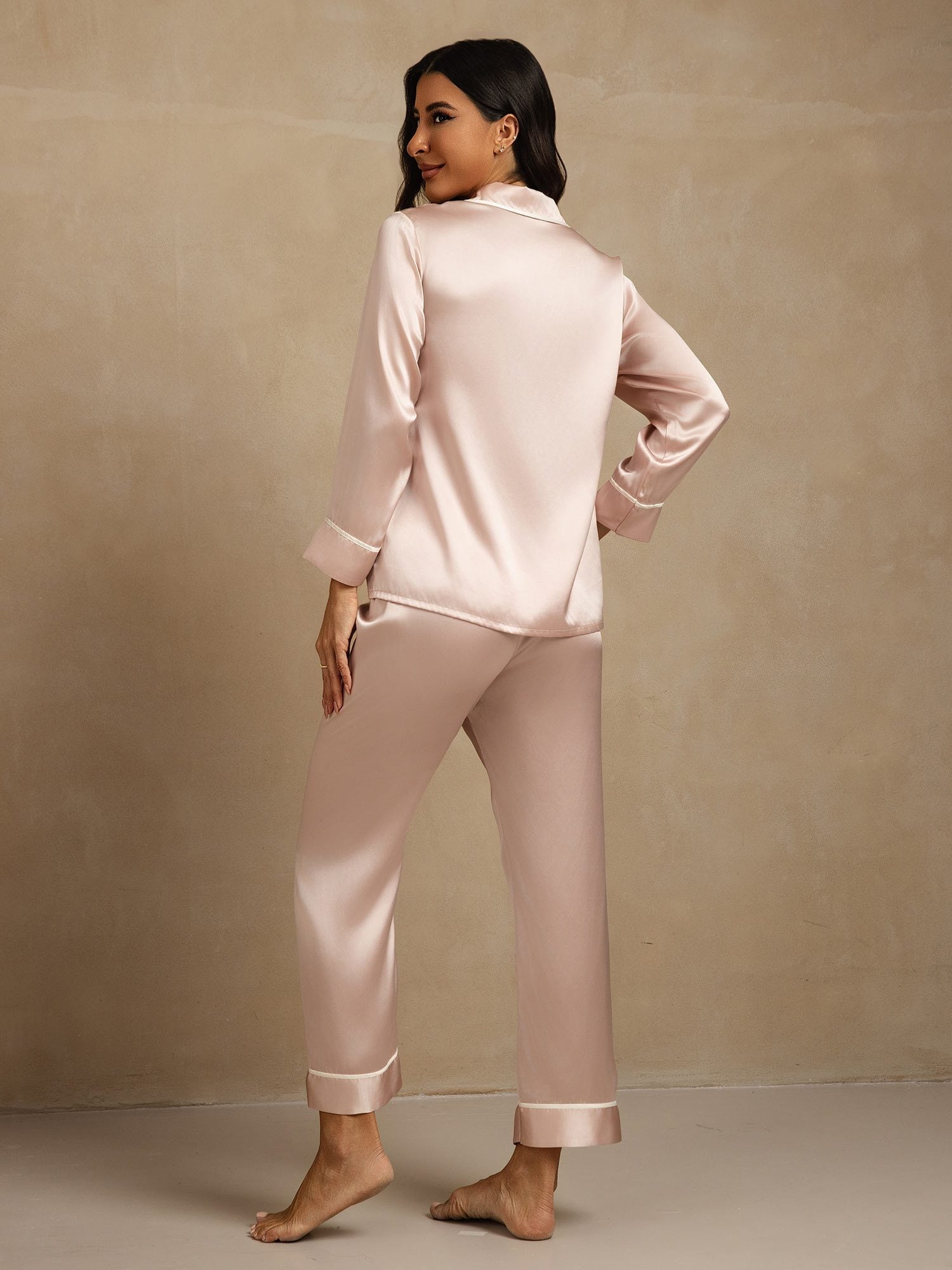 [Pink] SilkSilky-UK Long Sleeve Notch Collar Women's Pyjamas 002