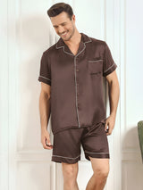 [Coffee] SilkSilky-UK Short Sleeve Notch Collar Men's Pyjamas 001