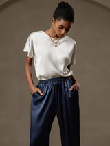 [Light Gray] SilkSilky-UK Short Sleeve Boat Neck Women's T-Shirt 005