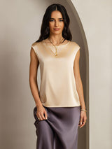 [Champagne] SilkSilky-UK Cap Sleeve Round Neck Women's T-Shirt 001
