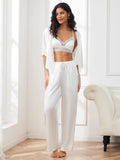 SilkSilky UK Pure Silk Half Sleeve Womens Pajamas White 003