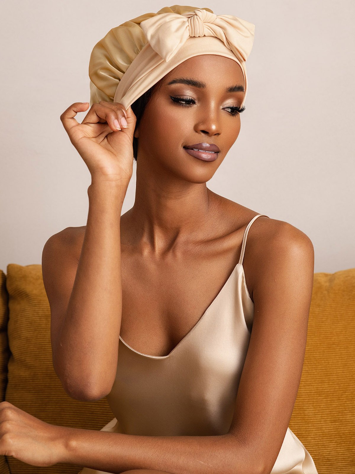 [Champagne] SilkSilky-UK Pure Silk Sleep Cap 001