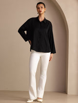 [Black] SilkSilky-UK Long Sleeve Lapel Collar Blouse 006