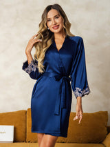 [Dark Blue] SilkSilky-UK 3/4 Sleeve Women's Dressing Gown 001
