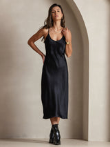 [Black] SilkSilky-UK Spaghetti Strap V Neck Dress 004