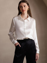 [White] SilkSilky-UK Long Sleeve Lapel Collar Women's Shirt 005