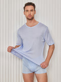 SilkSilky UK Silk Knitted Short Sleeve V Neck Men's T Shirt LightBlue 001