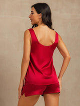 [Wine] SilkSilky-UK 19Momme Machine-Washable Silk Sleeveless Scoop Neck Women's Pyjamas 002
