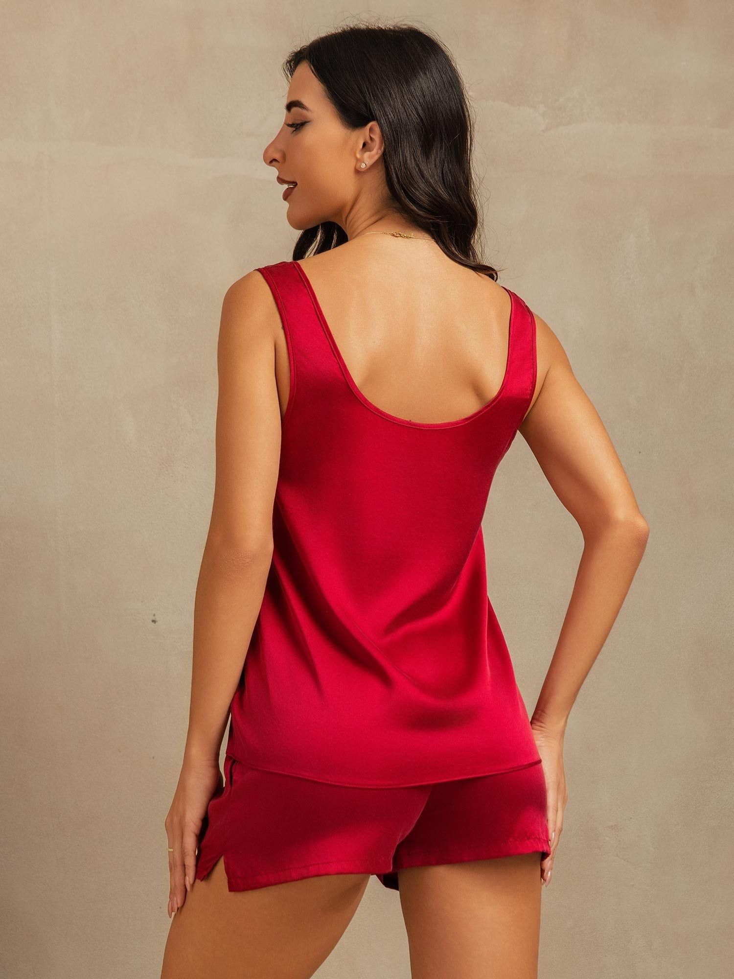 [Wine] SilkSilky-UK 19Momme Washable Silk U Neck Women's Pyjamas 002