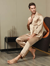 [Champagne] SilkSilky-UK Pure Silk Long Sleeve Lapel Men's Pyjamas 007
