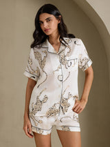 [White Cheetah] SilkSilky-UK Short Sleeve Notch Collar Women's Pyjamas 001