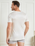 SilkSilky UK Silk Knitted Short Sleeve V Neck Men's T Shirt White 002