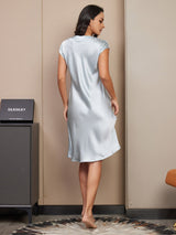 [Light Blue] SilkSilky-UK Cap Sleeve V Neck Nightdress 002