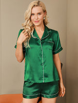 [Green] SilkSilky-UK Short Sleeve Lapel Collar Women's Pyjamas 003