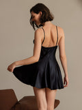 SilkSilky-UK Pure Silk V Neck Dress Black 002