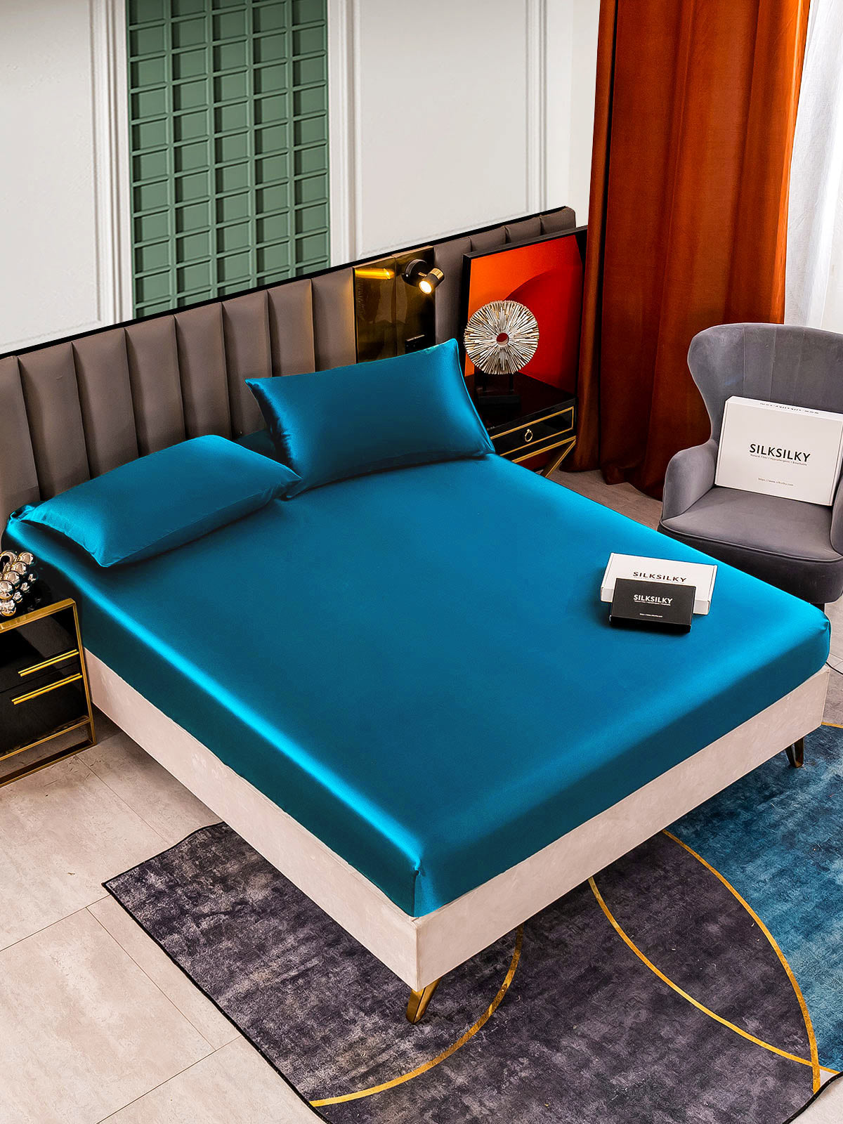 [Teal] SilkSilky-UK 25Momme Pure Silk Bedding Set 001