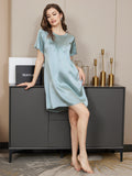 SilkSilky UK Pure Silk Short Sleeve Round Neck Nightdress LightBlue 005