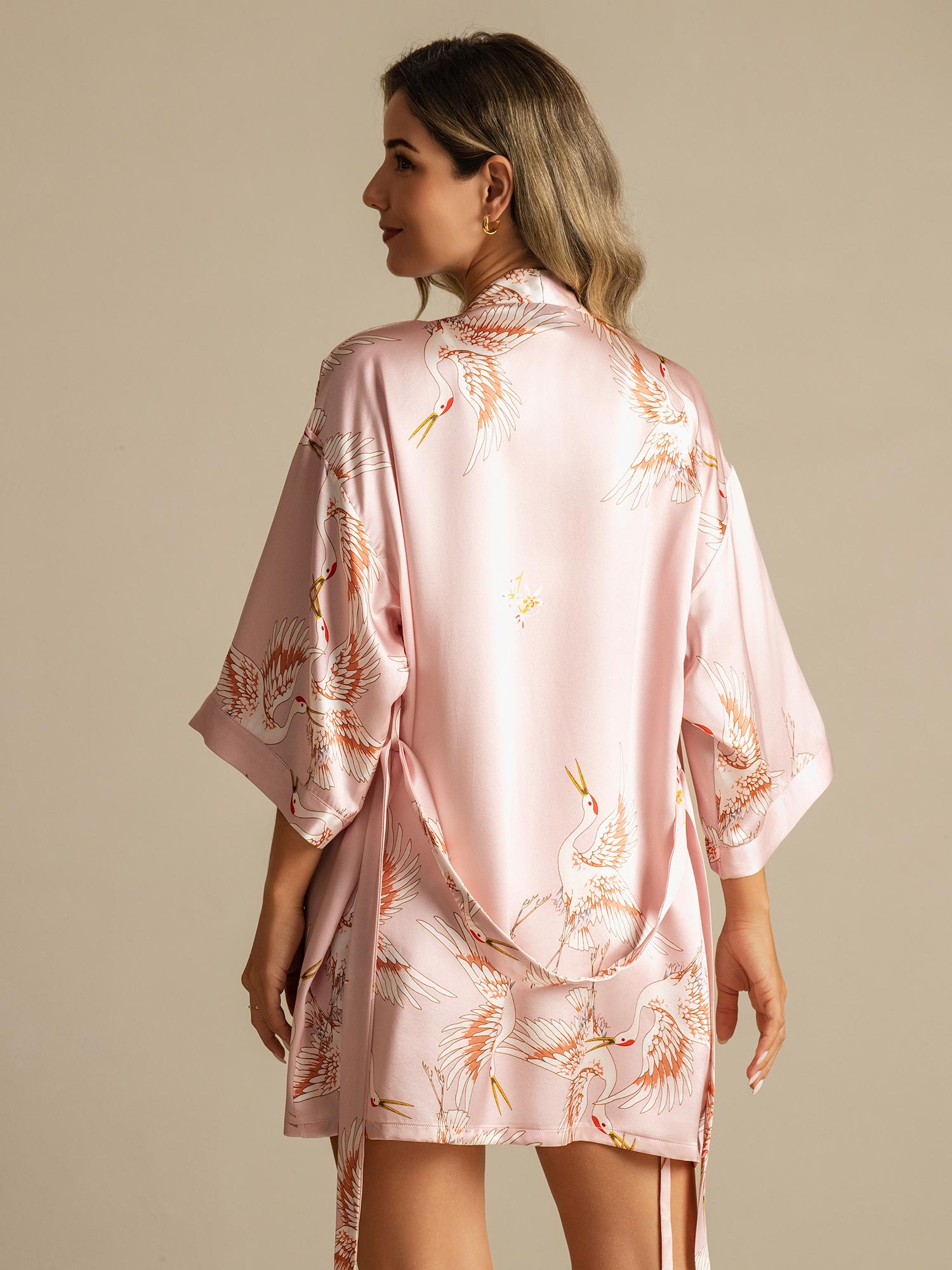 [Pink] SilkSilky-UK Pure Silk V Neck Women's Dressing Gown 002