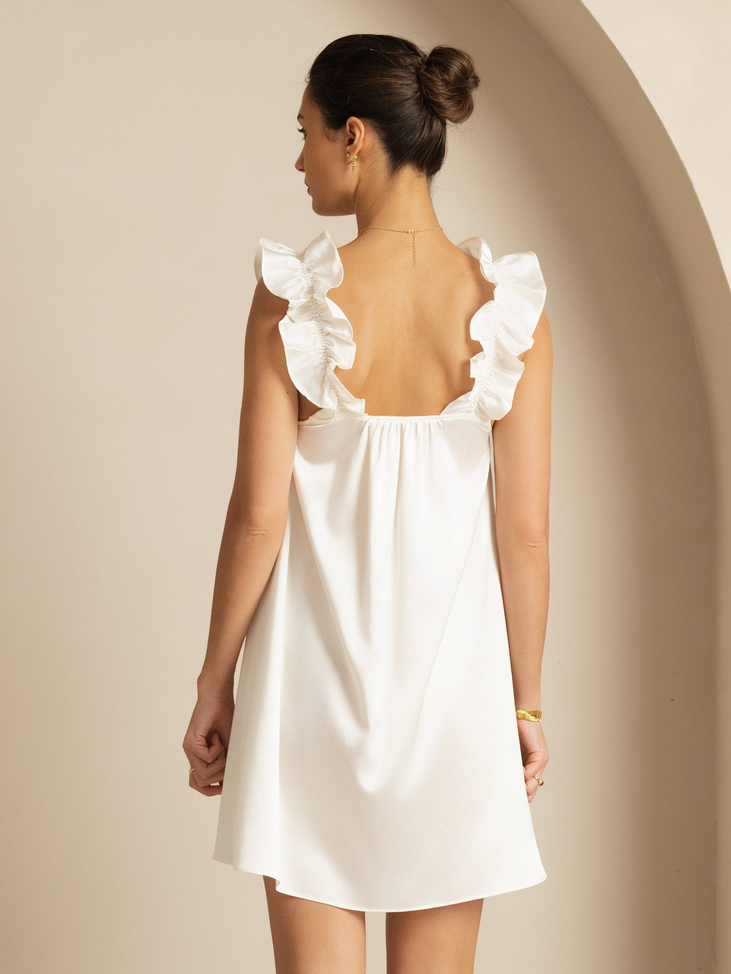 [White] SilkSilky-UK 19Momme Silk Sleeveless Square Neck Dress 002