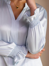 [Sky Blue] SilkSilky-UK Long Sleeve Split Women's Blouse 005