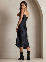[Black] SilkSilky-UK Spaghetti Strap V Neck Dress 002