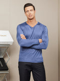 SilkSilky UK Silk Knitted Long Sleeve Round Neck Men's T Shirt DarkBlue 001