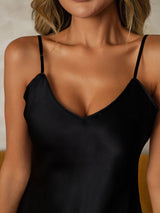 [Black] SilkSilky-UK Spaghetti Strap V Neck Nightdress 004