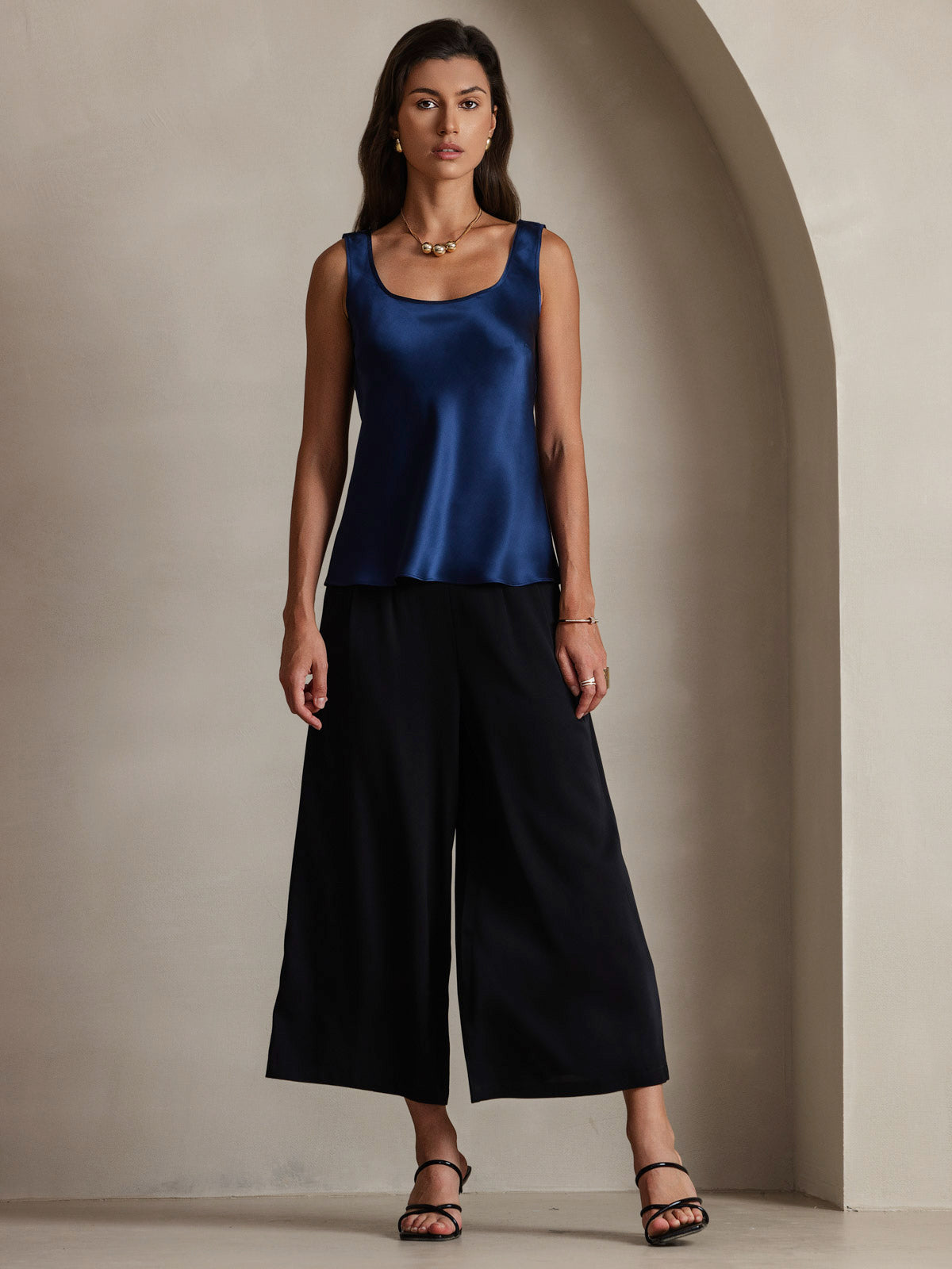 [Dark Blue] SilkSilky-UK 19Momme Silk Sleeveless U Neck Camisole 001