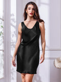 SilkSilky UK Pure Silk Sleeveless Round Neck Nightdress Black 002