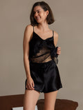 SilkSilky-UK Pure Silk V Neck Camisole Set Black 007