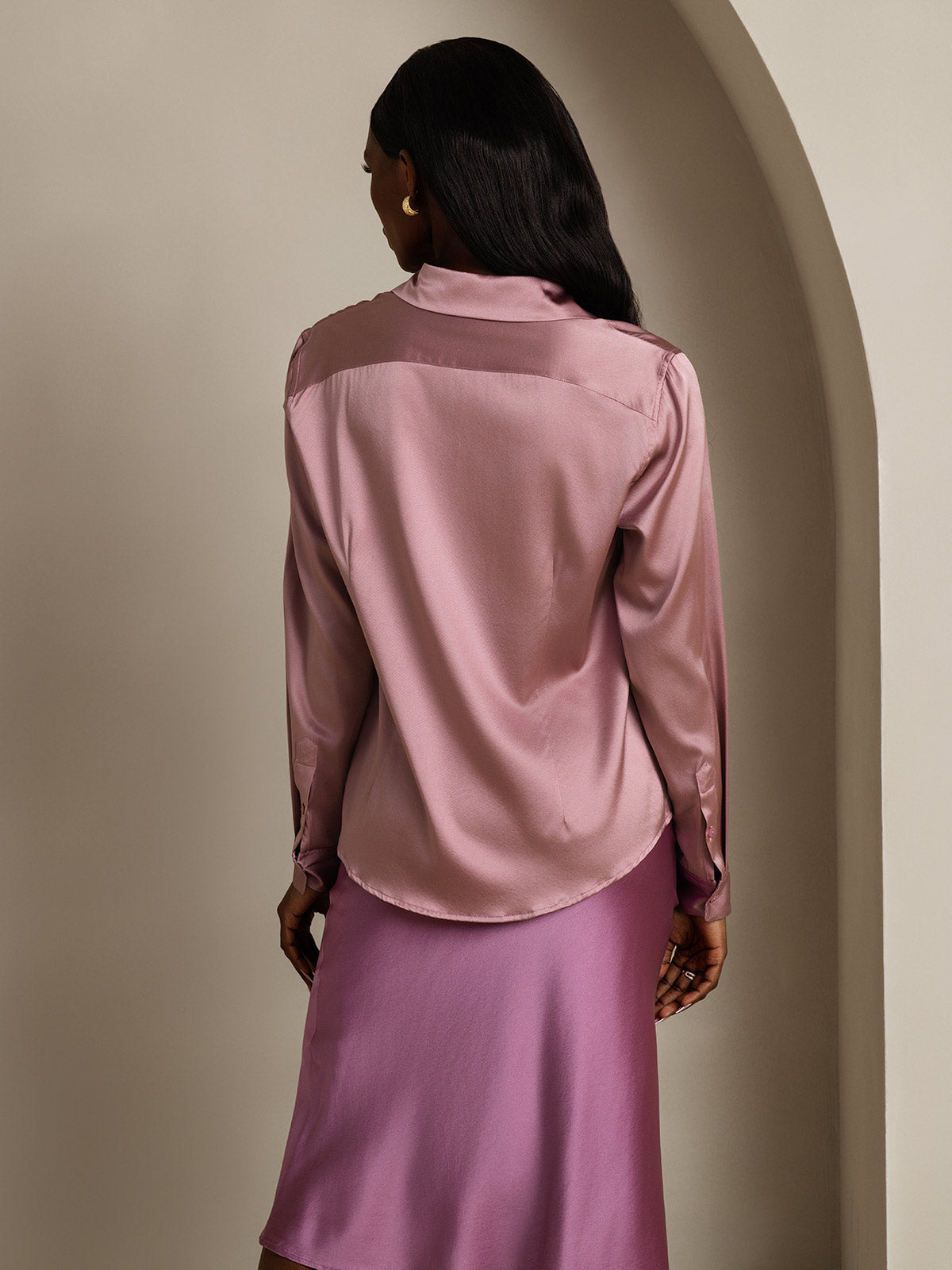 [Pale Mauve] SilkSilky-UK Silk Long Sleeve Collar Women's Shirt 002