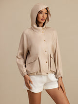 [Tan] SilkSilky-UK Silk Satin Surah Long Sleeve High Neck Women's Outerwear 006