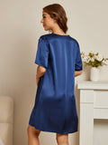 SilkSilky UKPureSilkShortSleeveVNeckNightdressDarkBlue002