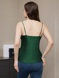 SilkSilky-UK Pure Silk Sleeveless V Neck Camisole DarkGreen 002