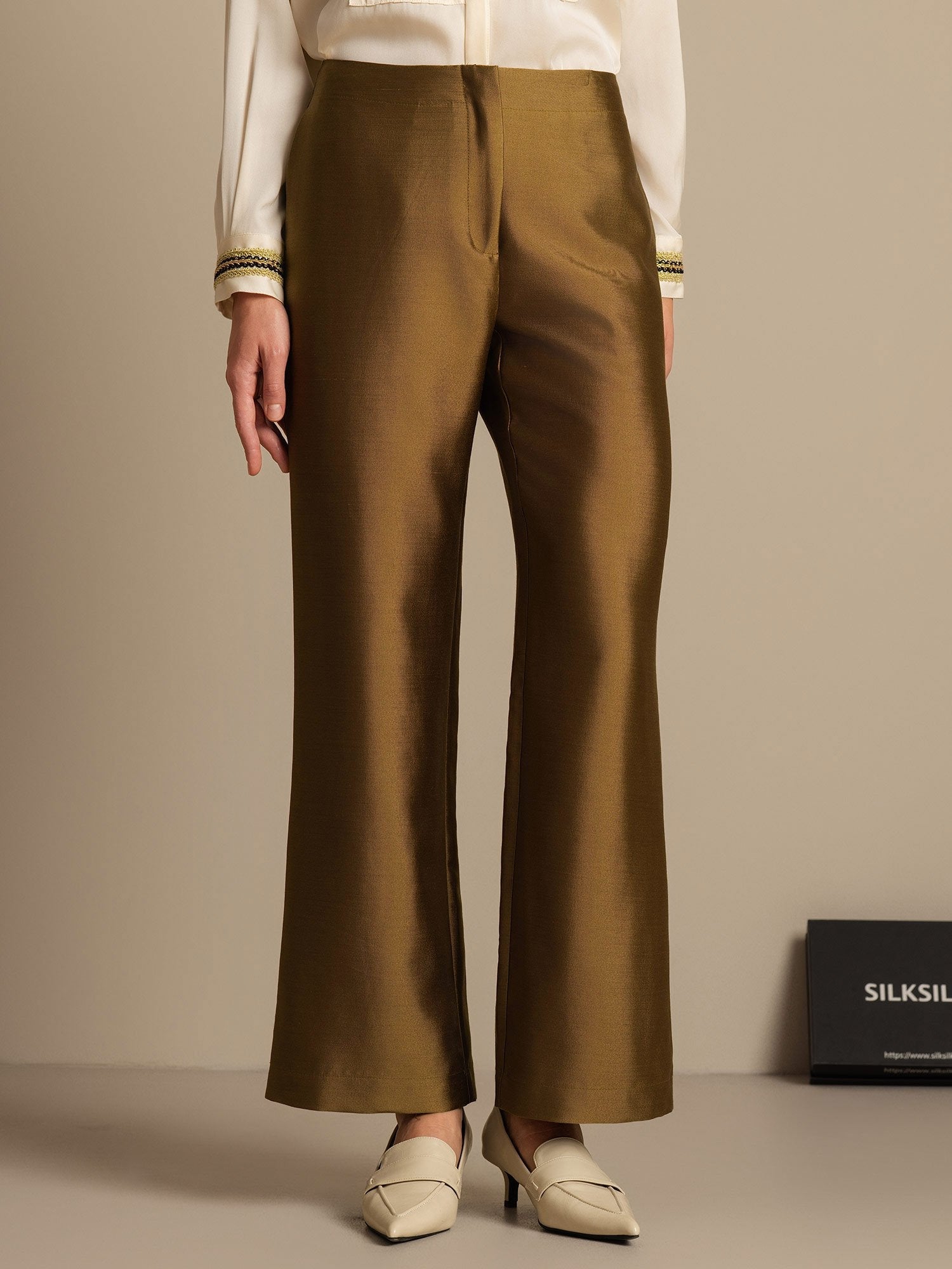 [Bronze] SilkSilky-UK 32Momme Silk-Wool Blend Womens Pants 006,