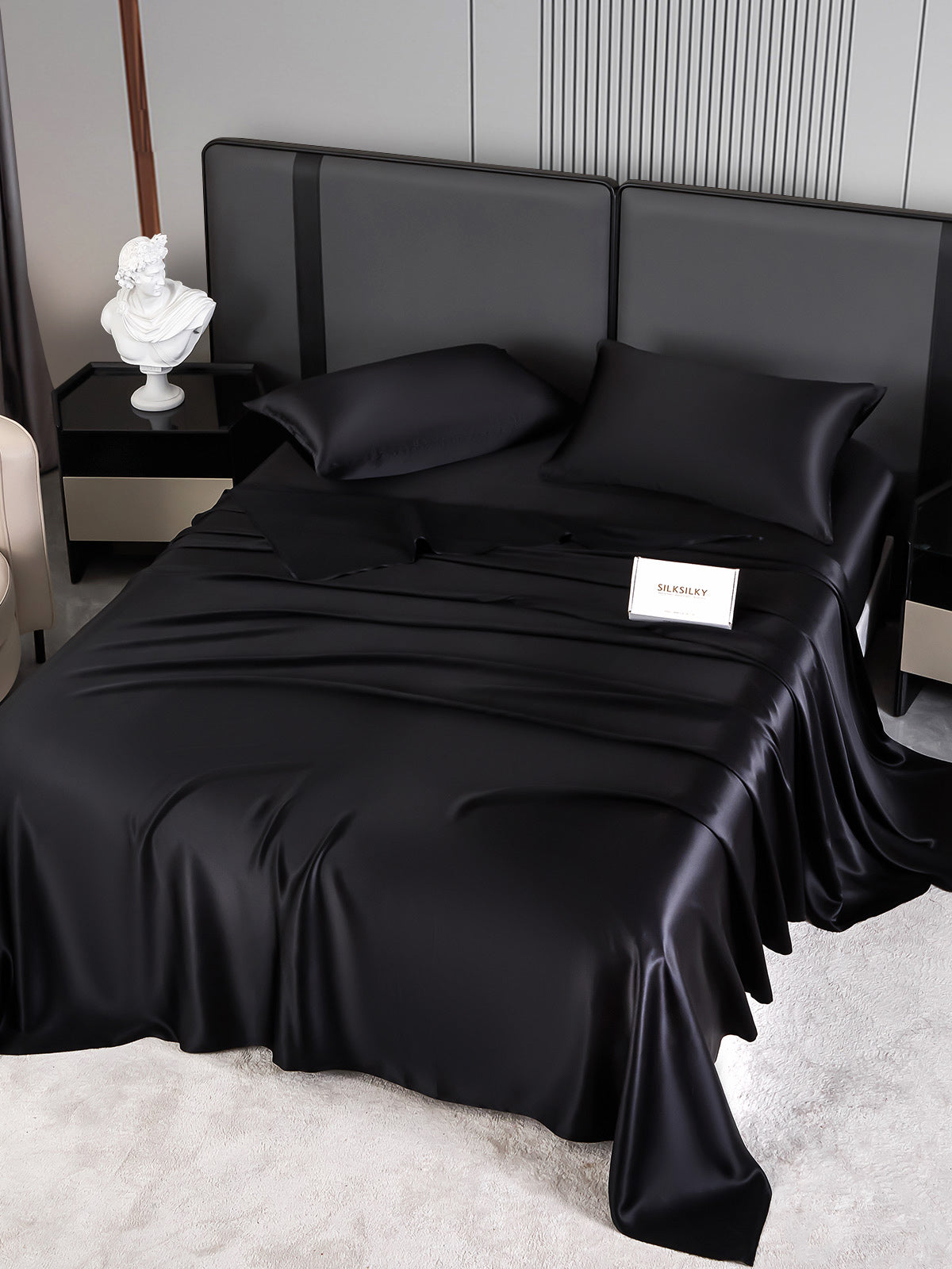 SilkSilky UK 22Momme Pure Silk Bedding Set Black 002