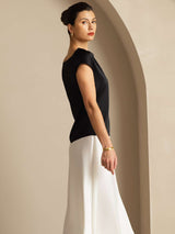 [Black] SilkSilky-UK Cap Sleeve Cowl Neck Women's T-Shirt 002