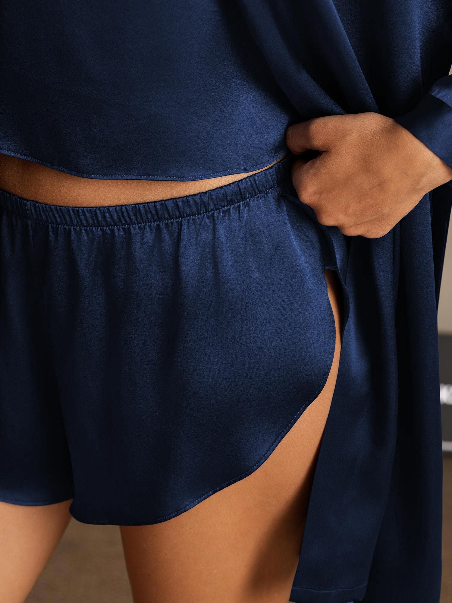 [Dark Blue] SilkSilky-UK Pure Silk Split Nightdress&Dressing gowns 005,