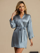 [Grayish Blue] SilkSilky-UK 3/4 Sleeve Women's Dressing Gown 005