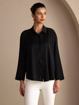 [Black] SilkSilky-UK Long Sleeve Lapel Collar Blouse 001