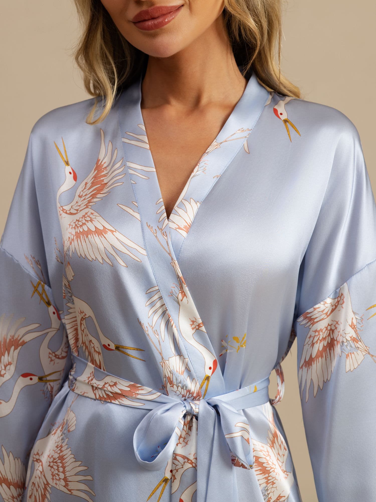 [Light Blue] SilkSilky-UK 19Momme 3/4 Sleeve Women's Dressing Gown 005