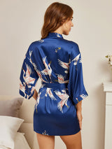 [Dark Blue] SilkSilky-UK 3/4 Sleeve Women's Dressing Gown 004