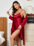 SilkSilky UK Pure Silk Long Sleeve Nightgown&Robe Set Wine 001