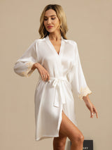 [White] SilkSilky-UK 3/4 Sleeve Women's Dressing Gown 004