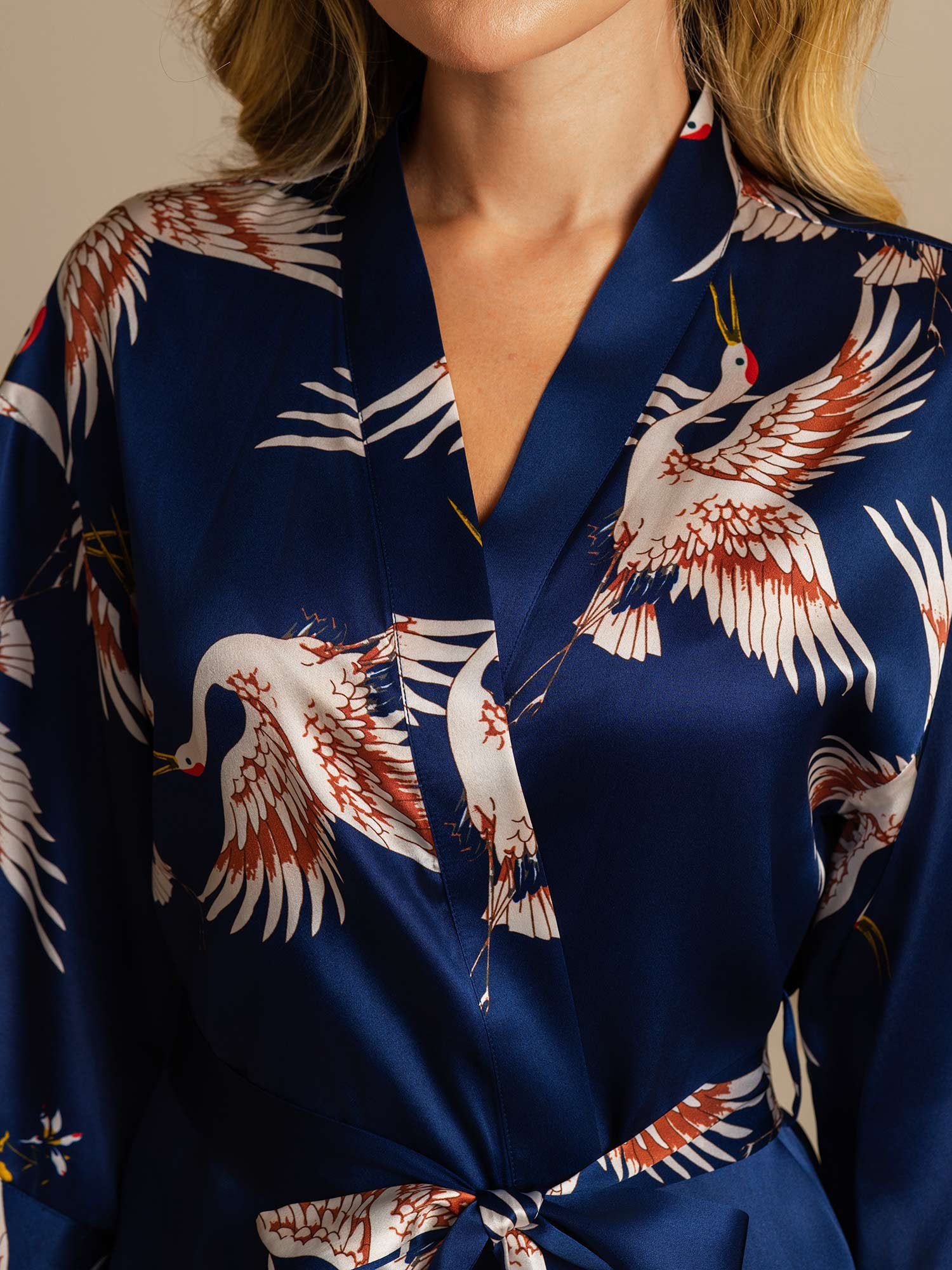 [DarkBlue] SilkSilky-UK 19Momme Pure Silk Wrap Women's Dressing Gown 004