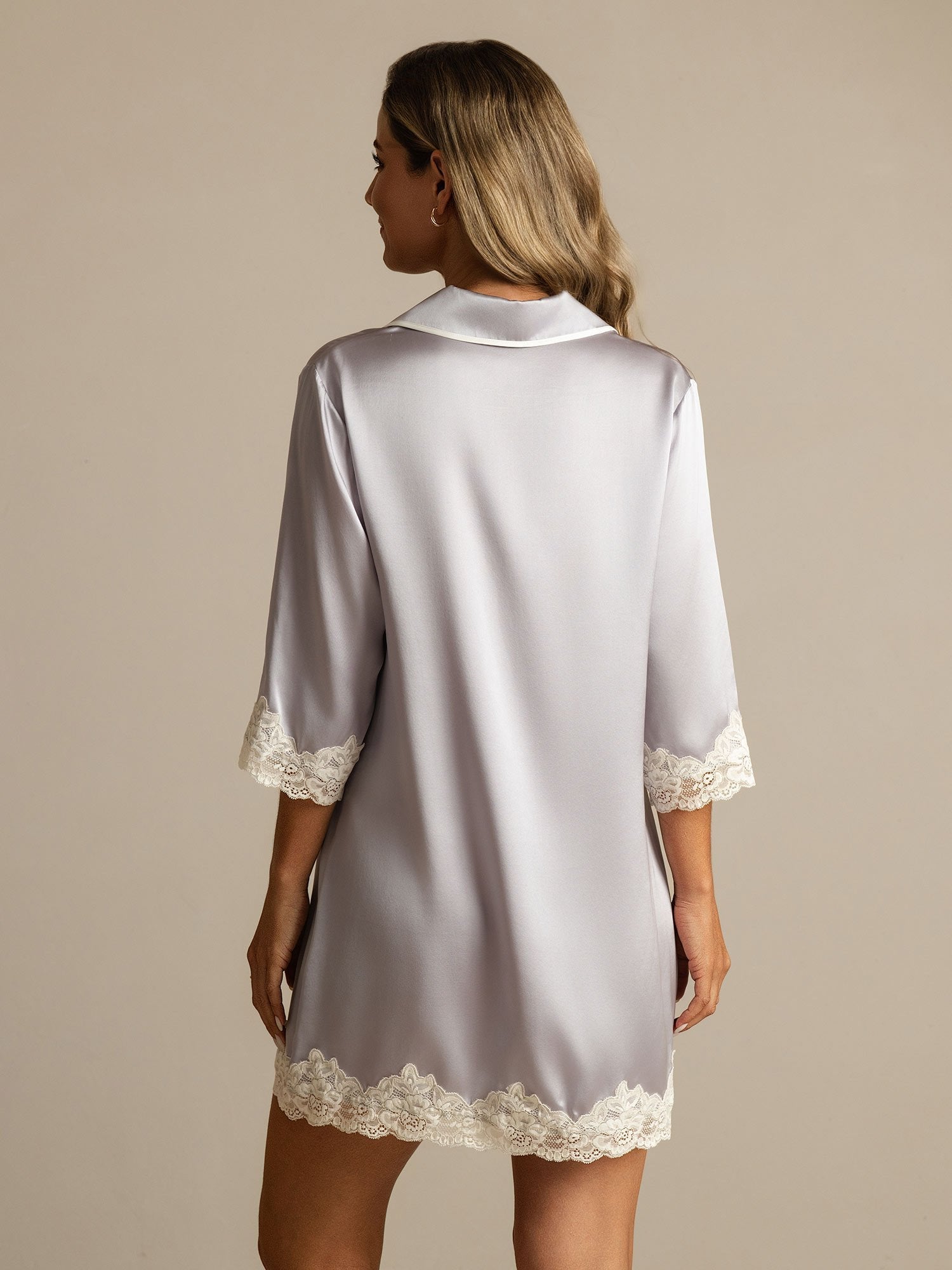 [Lavender] SilkSilky-UK Pure Silk Collar Nightshirt 002