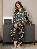 SilkSilky UK Pure Silk Long Sleeve Lapel Women's Pyjamas Black 003