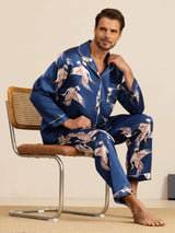 [Dark Blue] SilkSilky-UK Long Sleeve Notch Collar Men's Pyjamas 001