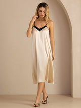 [Brown Rice] SilkSilky-UK Spaghetti Strap V Neck Dress 004