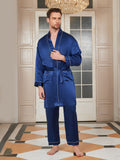 SilkSilky UK Pure Silk 3/4 Sleeve Deep V Neck Men's Dressing Gown DarkBlue 006